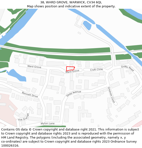 38, WARD GROVE, WARWICK, CV34 6QL: Location map and indicative extent of plot