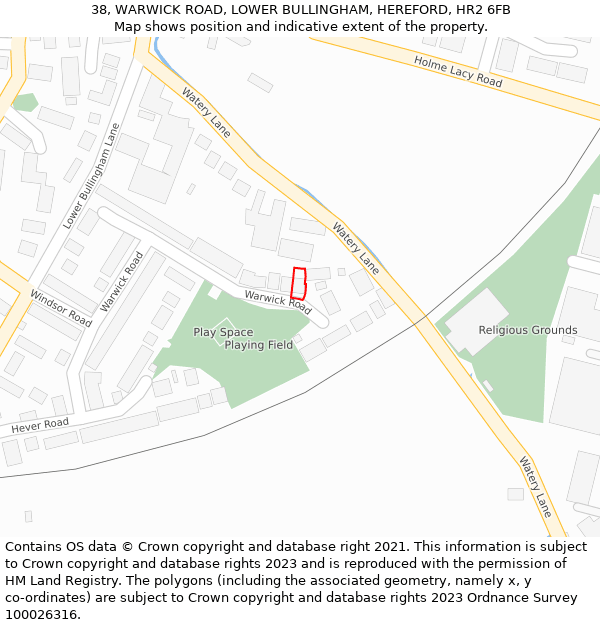 38, WARWICK ROAD, LOWER BULLINGHAM, HEREFORD, HR2 6FB: Location map and indicative extent of plot