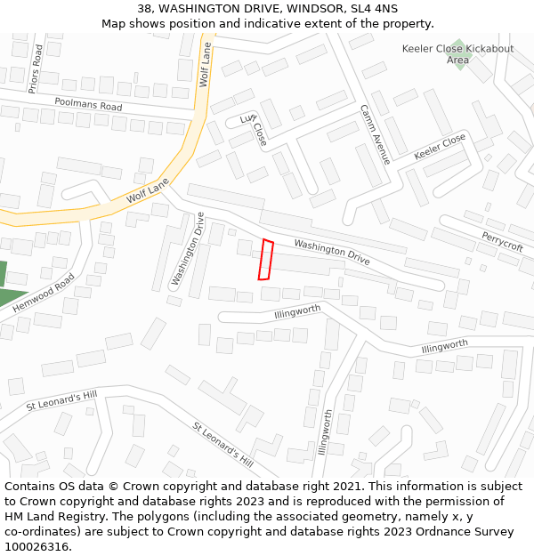 38, WASHINGTON DRIVE, WINDSOR, SL4 4NS: Location map and indicative extent of plot