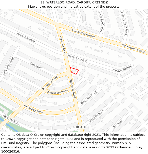 38, WATERLOO ROAD, CARDIFF, CF23 5DZ: Location map and indicative extent of plot