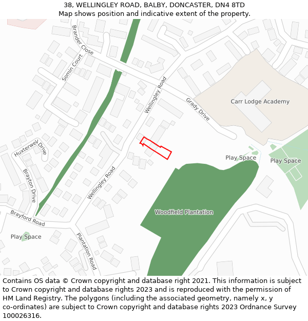 38, WELLINGLEY ROAD, BALBY, DONCASTER, DN4 8TD: Location map and indicative extent of plot