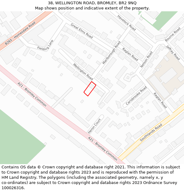 38, WELLINGTON ROAD, BROMLEY, BR2 9NQ: Location map and indicative extent of plot