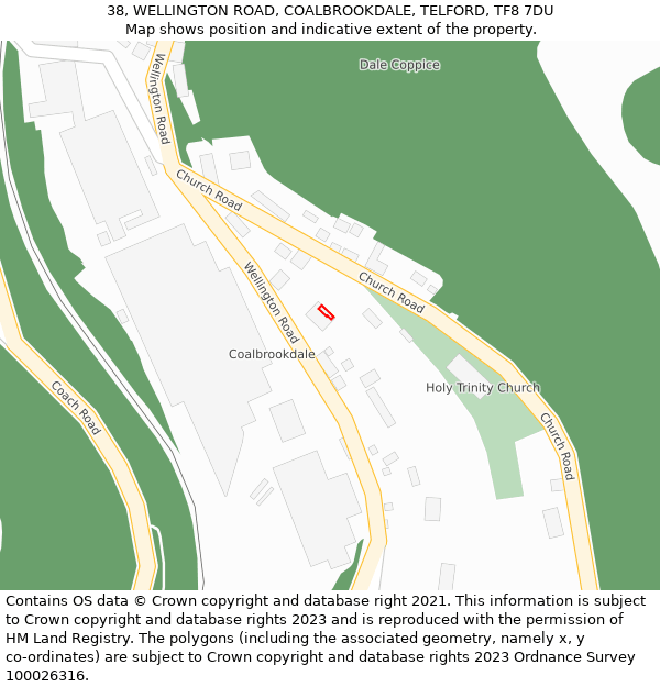 38, WELLINGTON ROAD, COALBROOKDALE, TELFORD, TF8 7DU: Location map and indicative extent of plot