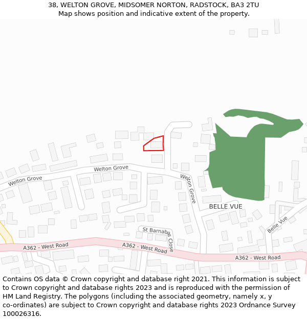 38, WELTON GROVE, MIDSOMER NORTON, RADSTOCK, BA3 2TU: Location map and indicative extent of plot