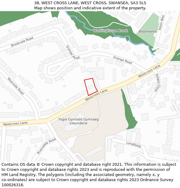 38, WEST CROSS LANE, WEST CROSS, SWANSEA, SA3 5LS: Location map and indicative extent of plot