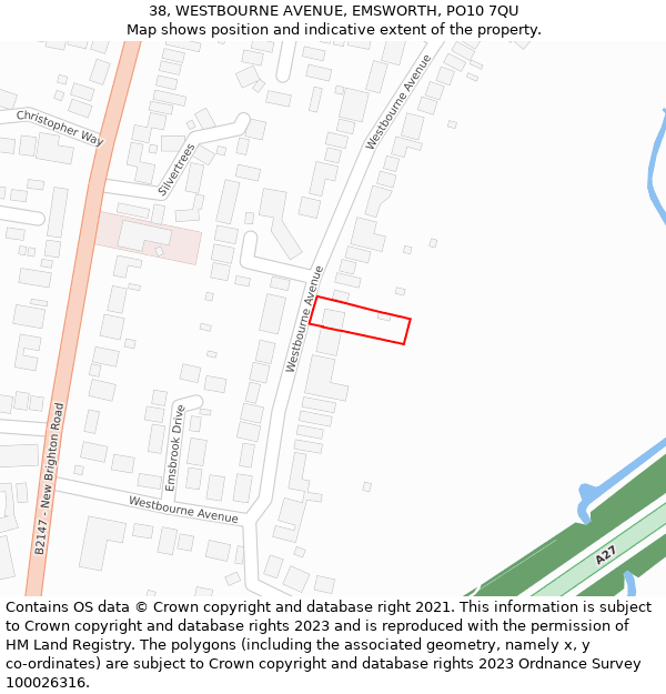 38, WESTBOURNE AVENUE, EMSWORTH, PO10 7QU: Location map and indicative extent of plot