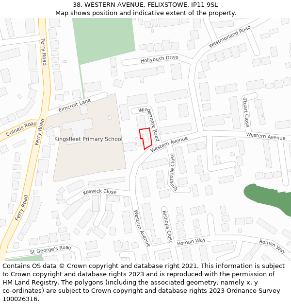 38, WESTERN AVENUE, FELIXSTOWE, IP11 9SL: Location map and indicative extent of plot