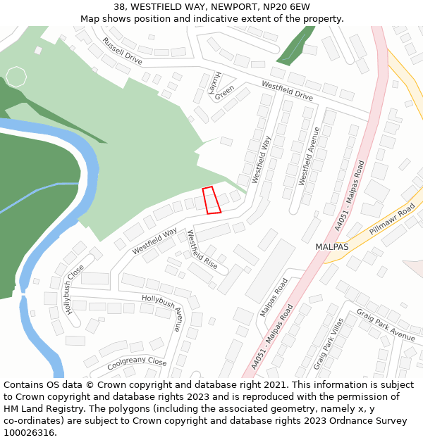 38, WESTFIELD WAY, NEWPORT, NP20 6EW: Location map and indicative extent of plot