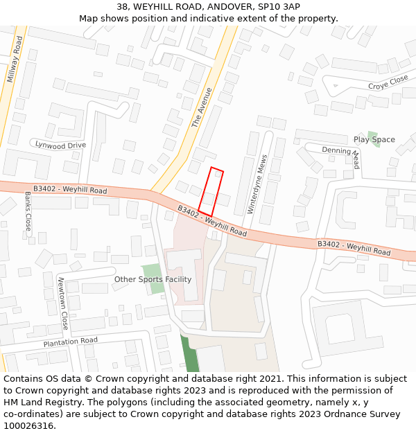 38, WEYHILL ROAD, ANDOVER, SP10 3AP: Location map and indicative extent of plot