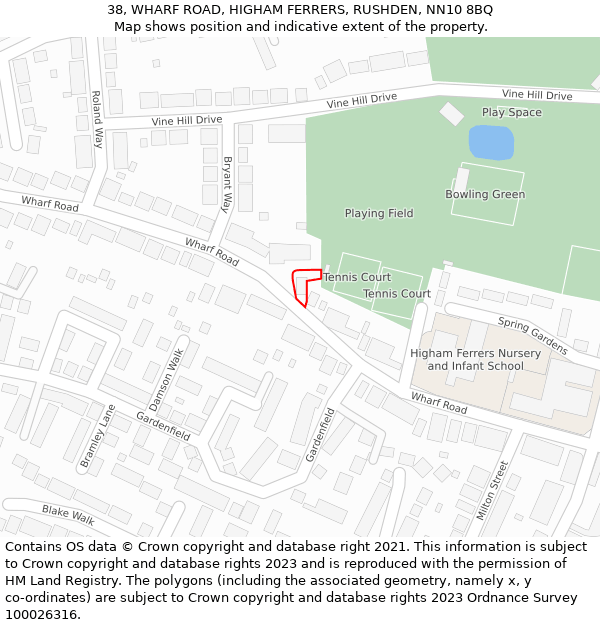 38, WHARF ROAD, HIGHAM FERRERS, RUSHDEN, NN10 8BQ: Location map and indicative extent of plot