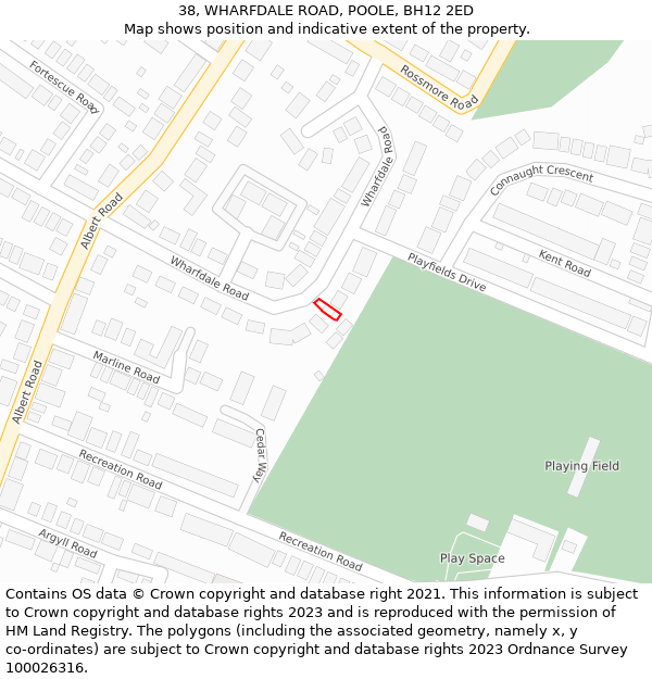38, WHARFDALE ROAD, POOLE, BH12 2ED: Location map and indicative extent of plot