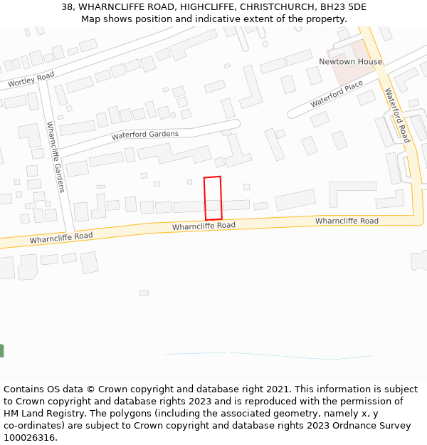 38, WHARNCLIFFE ROAD, HIGHCLIFFE, CHRISTCHURCH, BH23 5DE: Location map and indicative extent of plot