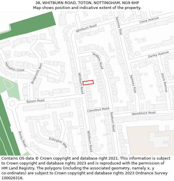 38, WHITBURN ROAD, TOTON, NOTTINGHAM, NG9 6HP: Location map and indicative extent of plot