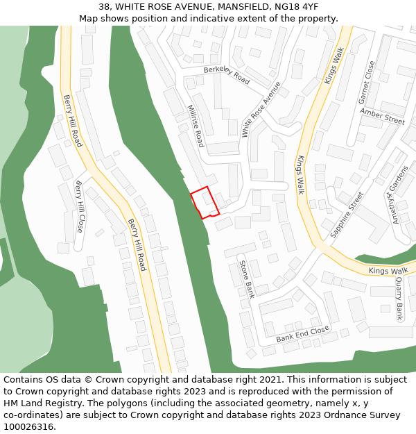 38, WHITE ROSE AVENUE, MANSFIELD, NG18 4YF: Location map and indicative extent of plot