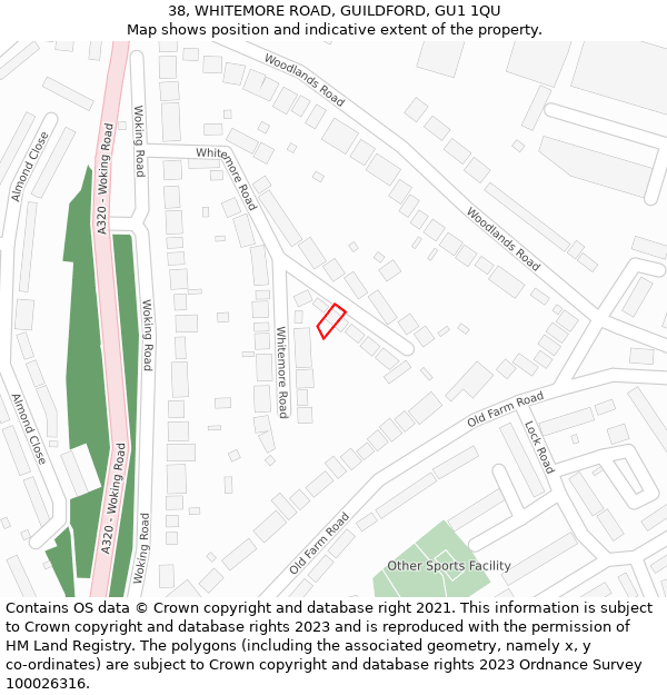 38, WHITEMORE ROAD, GUILDFORD, GU1 1QU: Location map and indicative extent of plot