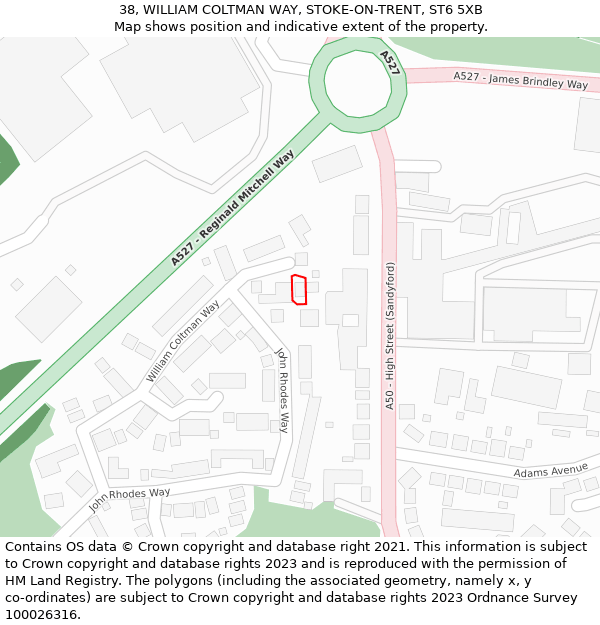 38, WILLIAM COLTMAN WAY, STOKE-ON-TRENT, ST6 5XB: Location map and indicative extent of plot