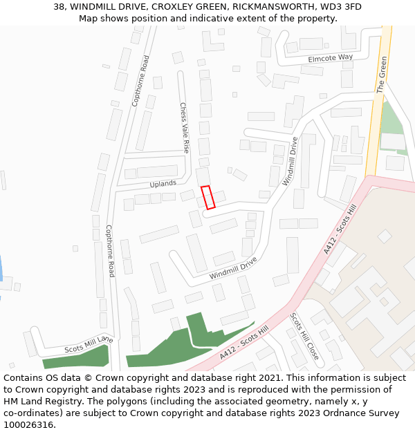 38, WINDMILL DRIVE, CROXLEY GREEN, RICKMANSWORTH, WD3 3FD: Location map and indicative extent of plot