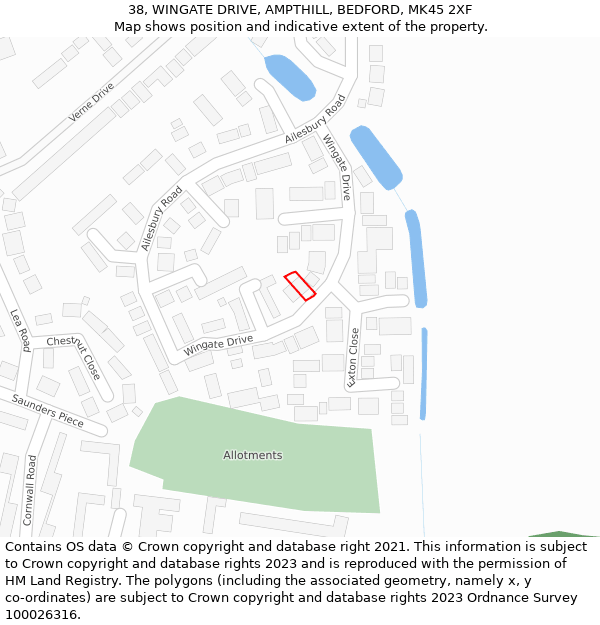 38, WINGATE DRIVE, AMPTHILL, BEDFORD, MK45 2XF: Location map and indicative extent of plot