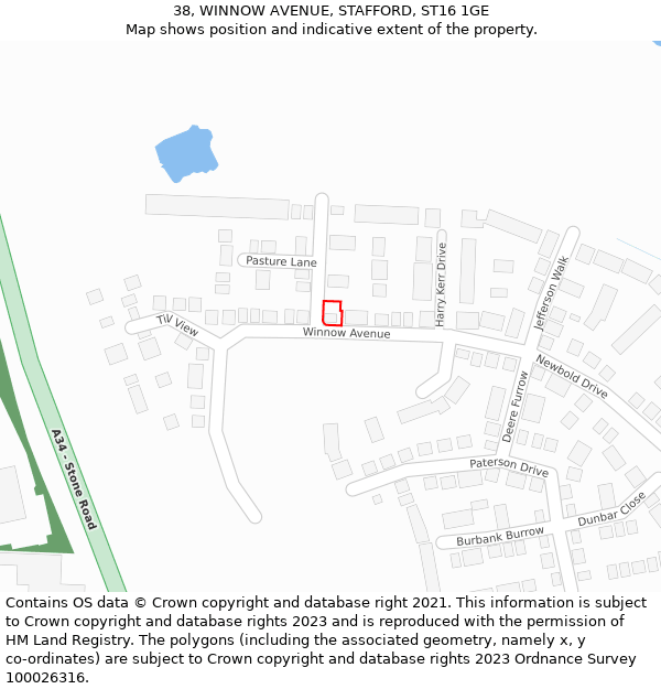 38, WINNOW AVENUE, STAFFORD, ST16 1GE: Location map and indicative extent of plot