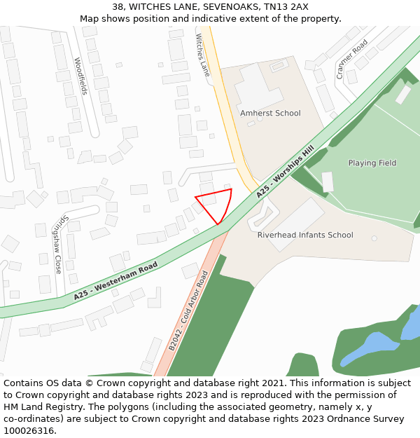 38, WITCHES LANE, SEVENOAKS, TN13 2AX: Location map and indicative extent of plot