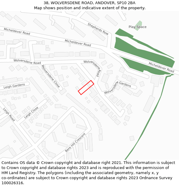 38, WOLVERSDENE ROAD, ANDOVER, SP10 2BA: Location map and indicative extent of plot