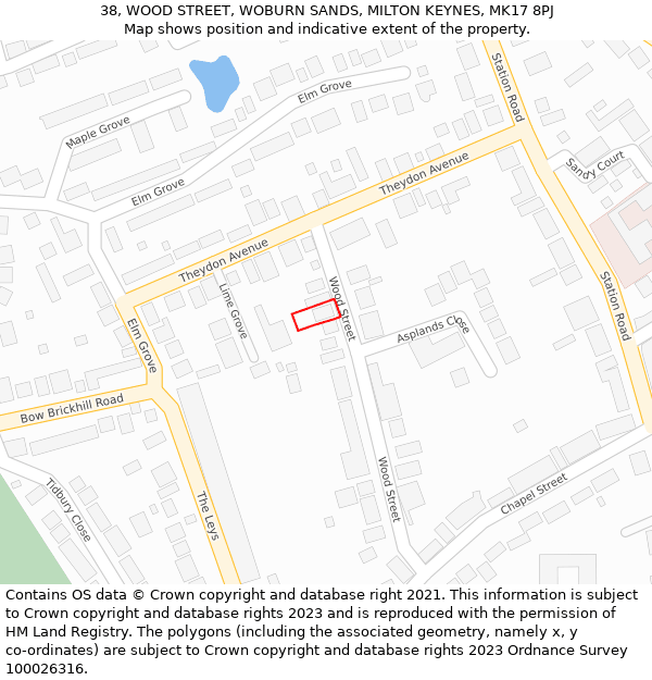 38, WOOD STREET, WOBURN SANDS, MILTON KEYNES, MK17 8PJ: Location map and indicative extent of plot