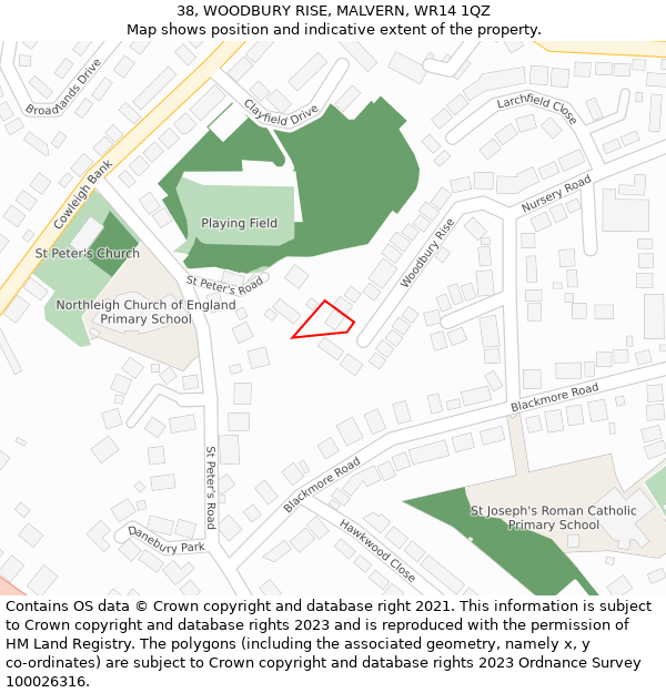 38, WOODBURY RISE, MALVERN, WR14 1QZ: Location map and indicative extent of plot