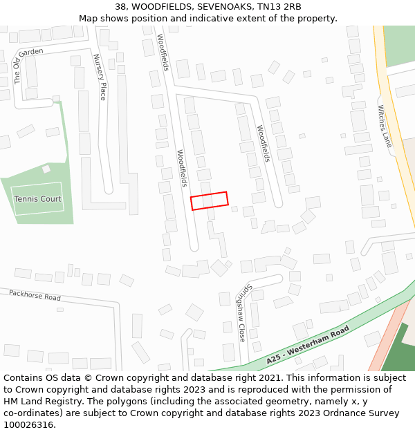 38, WOODFIELDS, SEVENOAKS, TN13 2RB: Location map and indicative extent of plot