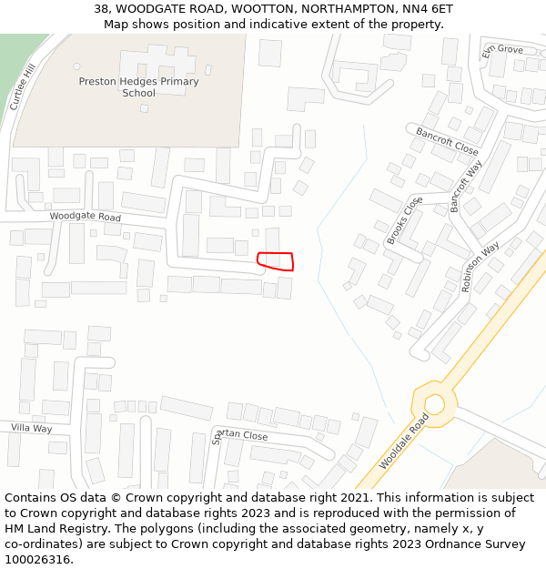 38, WOODGATE ROAD, WOOTTON, NORTHAMPTON, NN4 6ET: Location map and indicative extent of plot