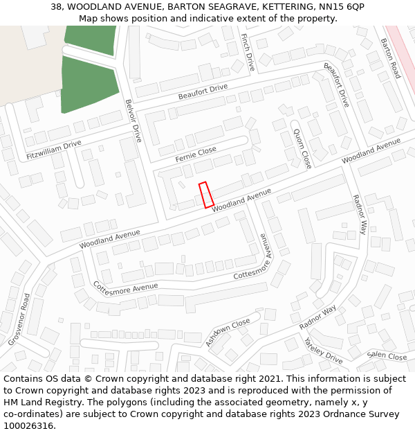 38, WOODLAND AVENUE, BARTON SEAGRAVE, KETTERING, NN15 6QP: Location map and indicative extent of plot