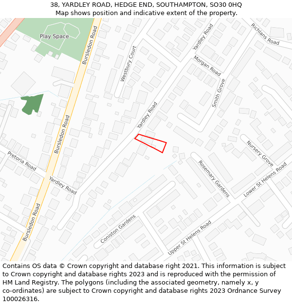 38, YARDLEY ROAD, HEDGE END, SOUTHAMPTON, SO30 0HQ: Location map and indicative extent of plot