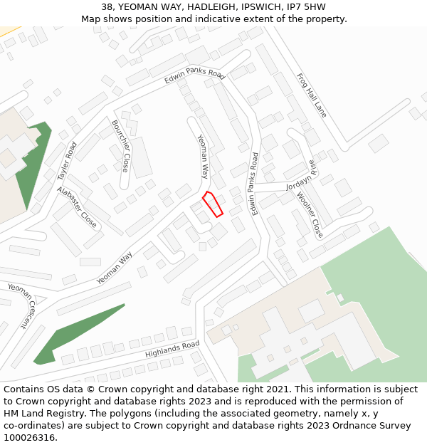 38, YEOMAN WAY, HADLEIGH, IPSWICH, IP7 5HW: Location map and indicative extent of plot