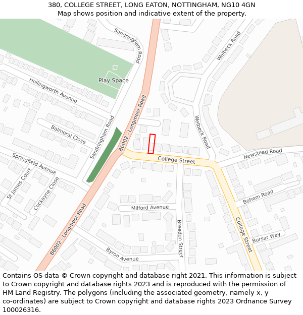 380, COLLEGE STREET, LONG EATON, NOTTINGHAM, NG10 4GN: Location map and indicative extent of plot