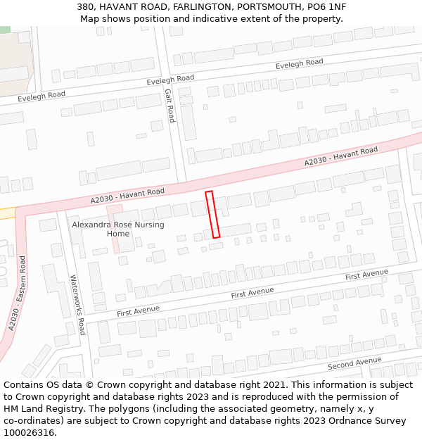 380, HAVANT ROAD, FARLINGTON, PORTSMOUTH, PO6 1NF: Location map and indicative extent of plot