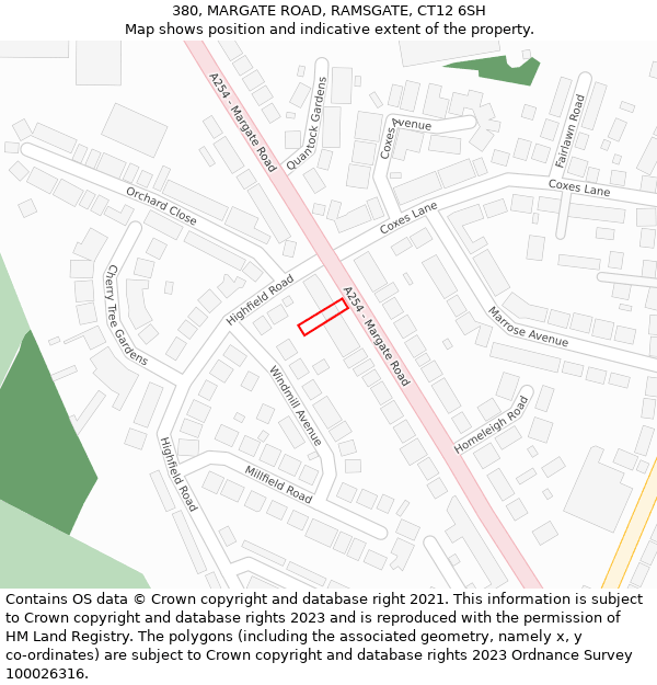 380, MARGATE ROAD, RAMSGATE, CT12 6SH: Location map and indicative extent of plot