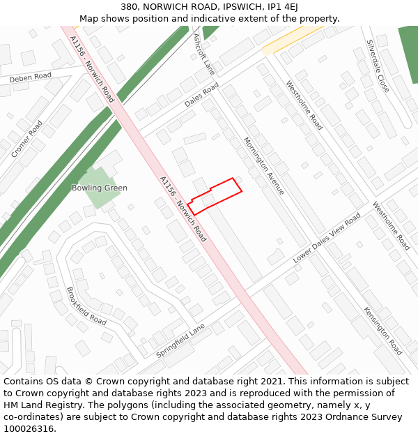 380, NORWICH ROAD, IPSWICH, IP1 4EJ: Location map and indicative extent of plot