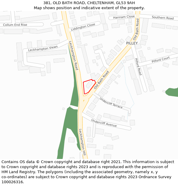 381, OLD BATH ROAD, CHELTENHAM, GL53 9AH: Location map and indicative extent of plot