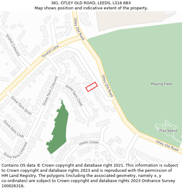 381, OTLEY OLD ROAD, LEEDS, LS16 6BX: Location map and indicative extent of plot