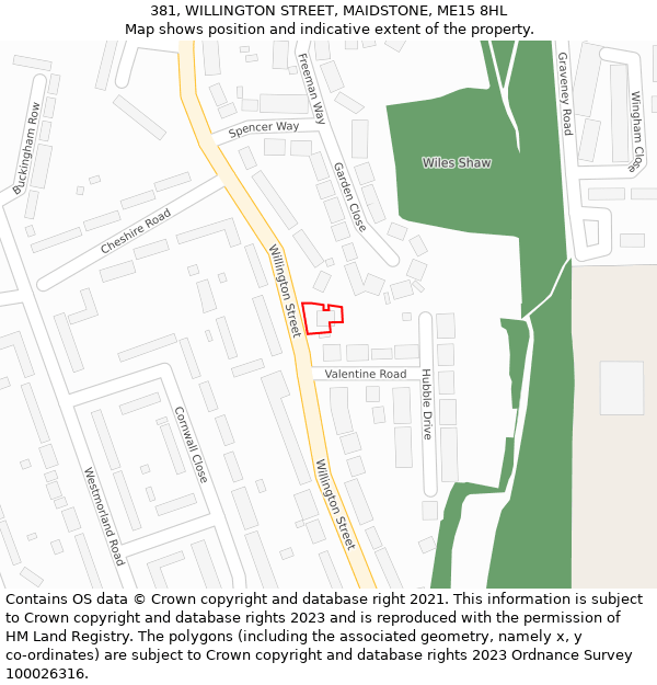 381, WILLINGTON STREET, MAIDSTONE, ME15 8HL: Location map and indicative extent of plot