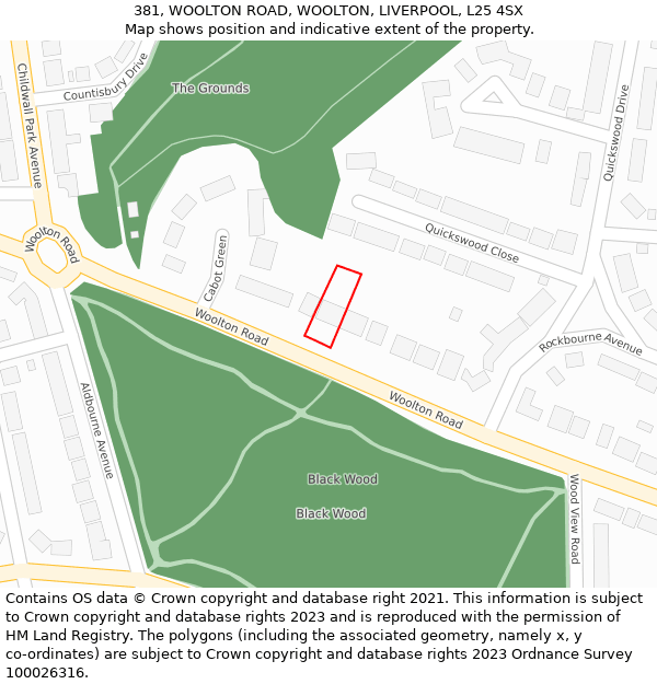 381, WOOLTON ROAD, WOOLTON, LIVERPOOL, L25 4SX: Location map and indicative extent of plot