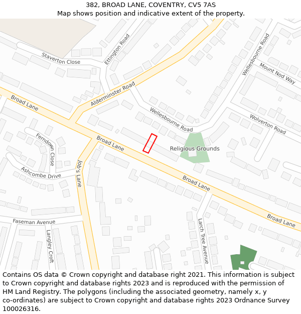 382, BROAD LANE, COVENTRY, CV5 7AS: Location map and indicative extent of plot