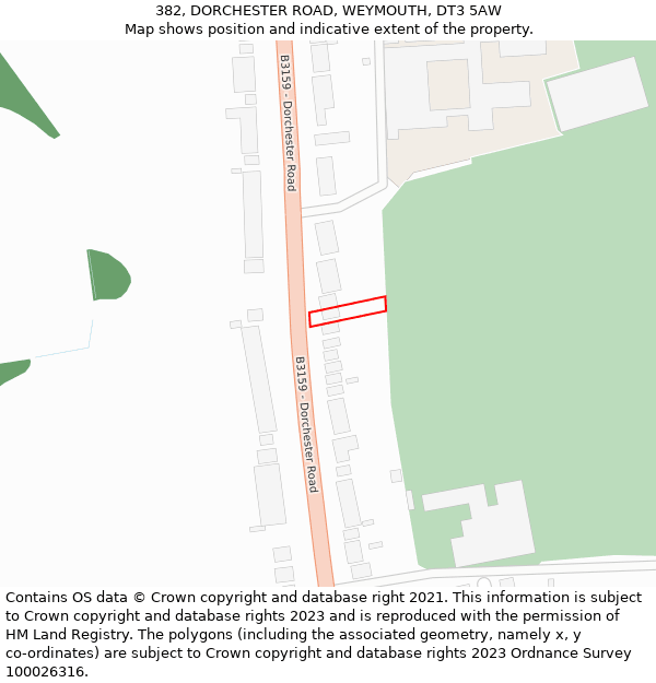 382, DORCHESTER ROAD, WEYMOUTH, DT3 5AW: Location map and indicative extent of plot