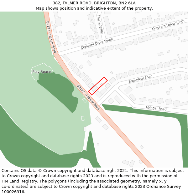 382, FALMER ROAD, BRIGHTON, BN2 6LA: Location map and indicative extent of plot