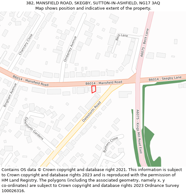 382, MANSFIELD ROAD, SKEGBY, SUTTON-IN-ASHFIELD, NG17 3AQ: Location map and indicative extent of plot