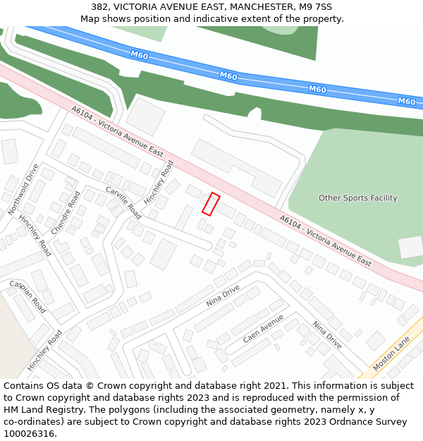 382, VICTORIA AVENUE EAST, MANCHESTER, M9 7SS: Location map and indicative extent of plot