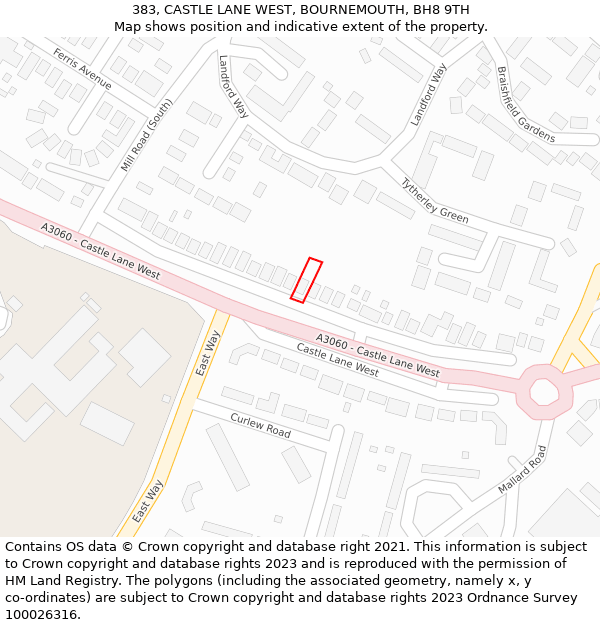 383, CASTLE LANE WEST, BOURNEMOUTH, BH8 9TH: Location map and indicative extent of plot