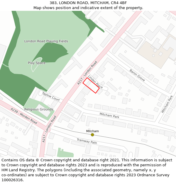 383, LONDON ROAD, MITCHAM, CR4 4BF: Location map and indicative extent of plot