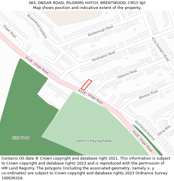 383, ONGAR ROAD, PILGRIMS HATCH, BRENTWOOD, CM15 9JA: Location map and indicative extent of plot