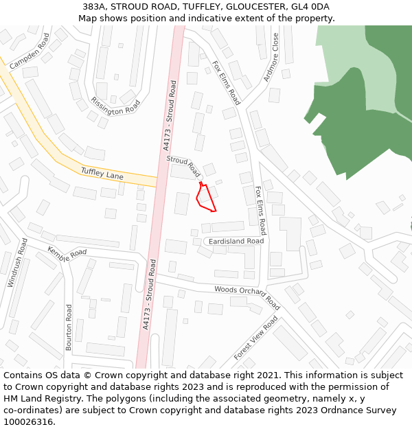383A, STROUD ROAD, TUFFLEY, GLOUCESTER, GL4 0DA: Location map and indicative extent of plot