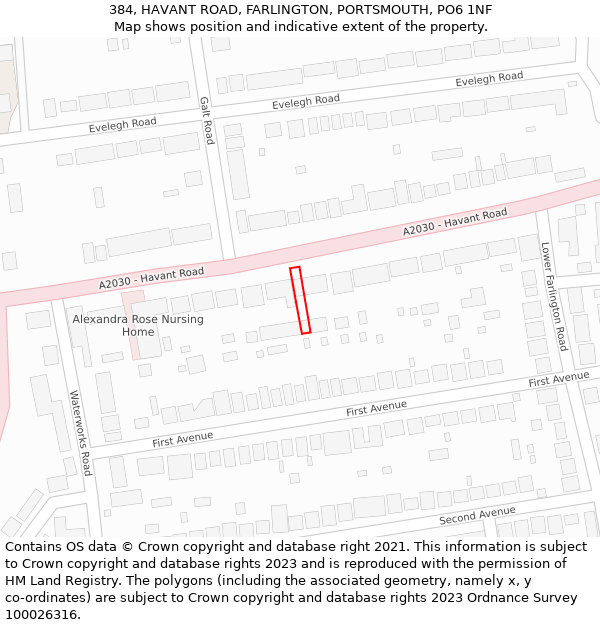 384, HAVANT ROAD, FARLINGTON, PORTSMOUTH, PO6 1NF: Location map and indicative extent of plot